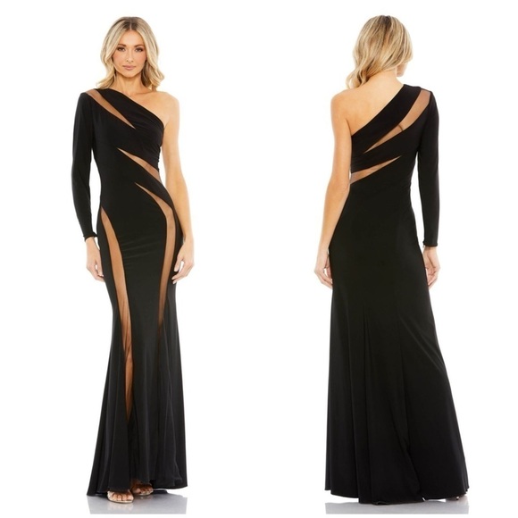 MAC DUGGAL Jersey One Shoulder Illusion Cut Out Gown - Picture 3 of 9